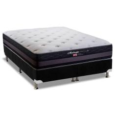 Cama Box Queen: Colchão Molas Herval Maxspring Málaga + Base Crc Suede Black(158X198)