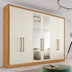 Guarda Roupa Casal Com Espelho 6 Portas 6 Gavetas Argos-peroba-off White Made Marcs