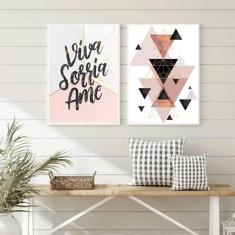 Kit 2 Quadros Decorativos Viva, Sorria, Ame 45X34Cm Branca