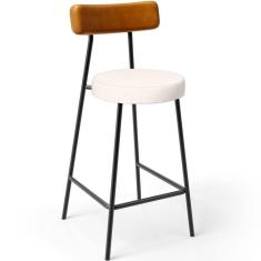 Banqueta Baixa Cozinha Sala Jantar Bancada Milão L02 Couríssimo Whisky Linho Cru