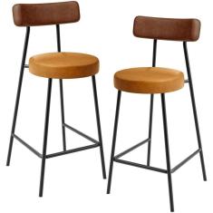 Kit 02 Banquetas Baixa Cozinha Sala Jantar Bancada Milão L02 Couríssimo Marrom Whisky