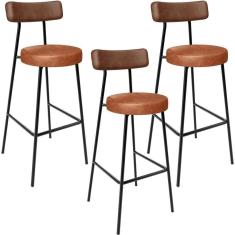 Kit 03 Banquetas Alta Bar Cozinha Sala De Jantar Milão L02 Couríssimo Marrom Camel