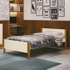 Cama Solteiro Simba Pés Amadeirado com Colchão D33 - Reller Móveis Areia Fosco