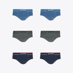 Kit 6 Cuecas Lupo Slip Fio Texturizado Sortidos 00624-003, Azul, Cinza