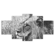 Quadros Decorativos Mosaico MDF Leão Preto e Branco 115x60cm - x4adesi