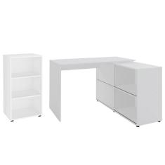 Mesa Escrivaninha em L Link e Estante Livreiro 45x81cm Lean A06 Branco - Mpozenato
