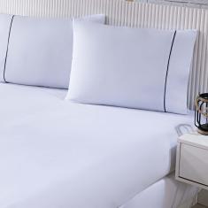 Jogo De Cama Lençol 100% Algodão Percal 150 Fios King Gran Moratta 3 Peças - Branco E Cinza