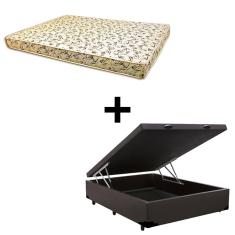 Cama Baú Casal - Tecido Sintético Marrom Com Colchão Austrália Bello Box - 100% Espuma D26 Amarelo 55x138x188