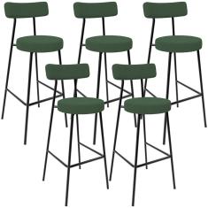Kit 05 Banquetas Baixa Bar Cozinha Sala De Jantar Milão L02 Suede Verde Musgo - Lyam Decor