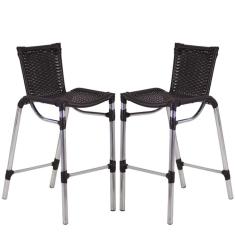 Kit 2 Banquetas Alumínio Fortaleza Alta Para Balcão Cozinha Bar Trama