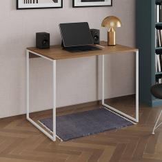 Escrivaninha Industrial Office Amêndoa 90x53 Grécia Base Ferro Branco