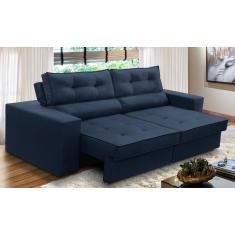 Sofá Retrátil e Reclinável 3 lugares 2,10m com Molas Mirela Suede Azul Adonai Estofados