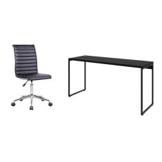 conjunto de mesa studio 150 cm com cadeira de escritório secretária giratória marilyn preta