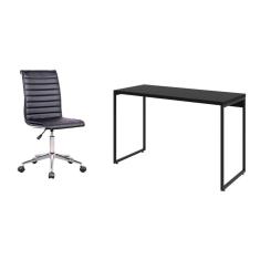 conjunto de mesa studio 120 cm com cadeira de escritório secretária giratória marilyn preta