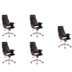 Kit 5 Cadeiras de Escritório Presidente Giratória Coimbra PU Preto