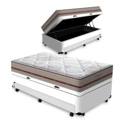 Cama Box Baú e Auxiliar Solteiro Branca + Colchão de Molas Ensacadas - Anjos - Classic - 88x188x62cm
