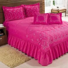 Kit Cobre Leito Casal Super King Desejos 07 Peças Bordado - Pink - Bor