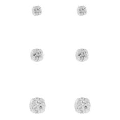 Kit Com 3 Brincos Zirconia Segundo Furo Trio Prata 925 - MGA-BR