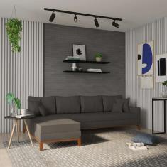 Sofá 4 Lugares Vinto Com Chaise Esquerdo Linho Grafite