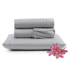 Jogo de Lençol Micro Percal Solteiro 300 Fios 3 Peças - Santos e Luan,