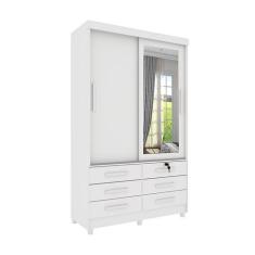 Guarda-Roupa Solteiro com Espelho Chicago 2 PT 6 GV Neve - Modern