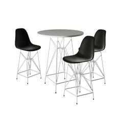 Jogo Mesa Bistrô Eames Branca 60Cm 3 Banquetas Preta Base Ferro Branco - Cor: Branco