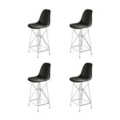 Kit 4 Banquetas Bistrô Alta Eames Preta Base Ferro Branco - Cor: Preto