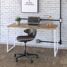 Mesa Para Escritório Office Estilo Industrial 135cm Kuadra Carvalho-est.branca