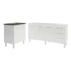 Balcão Cozinha Gabinete Para Pia 138 Cm Carine E Balcão Para Cooktop 4 Bocas Fran Branco