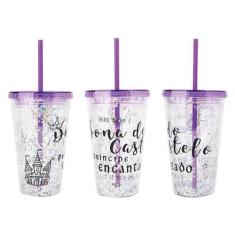 Copo de Plástico 450ml Shine Teen com Canudo - Art Brink, Roxo