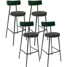 Kit 04 Banquetas Alta Bar Cozinha Sala Jantar Milão L02 Facto Verde Mu