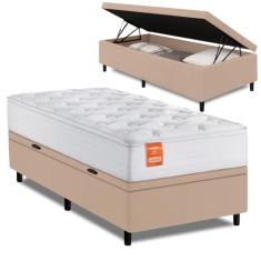 Cama Box Baú Colchão Solteiro Molas Ensacadas Real 88x188x68cm Branco/Bege Inducol - Suporta até 130kg por Pessoa