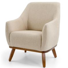 Poltrona Decorativa Paloma D02 Base Fixa De Madeira Algodão Poliéster Bege Lyam Decor