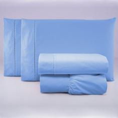 Jogo de Lençol Casal Algodão Percal 200 Fios 4 Peças - Azul