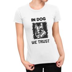 Camiseta ECF Feminina In Dog We Trust Manga Curta Branca Poliester