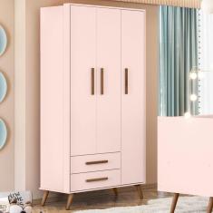 Guarda-roupa De Bebê Encanto 3 Portas 2 Gavetas Rosa - Qmovi