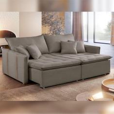 Sofa Cama Retratil e Reclinavel 220cm Detroid Yescasa Bege Escuro