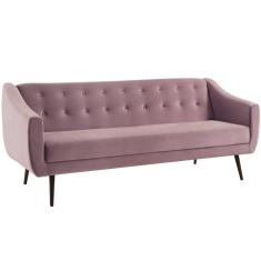 Sofa Cama 3 Lug Pes Tabaco 210 cm 7019X1 Veludo Rosa Dmobiliario