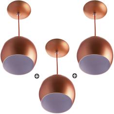 Kit 3 Lustres Pendente Bola Pequena Alumínio 15cm Cobre