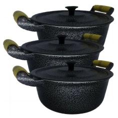 Jogo 3 Panelas Alumínio Batido Craqueada 16-18-20 Cm - OkayShop