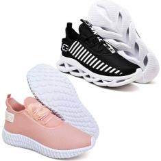 Tênis Feminino Esportivo 2 Pares Modelos Diferentes CINZA/NUDE - Evolt