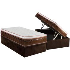 Conjunto Box Baú Solteiro Colchão Molas Luckspuma Ensacadas New Comfort + Base Crc Suede Brown (88x188)