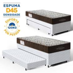 Cama Box com Colchao de Espuma D45 Solteiro Ortobom ISO 150 + Auxiliar de Espuma Unique Solteiro 88cm