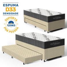 Cama Box com Colchao de Espuma D33 Ortobom Airtech 100 + Auxiliar de Espuma Unique Solteiro 88cm