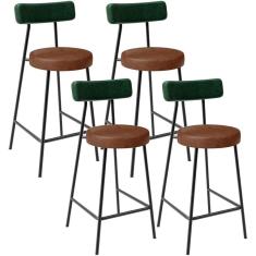 Kit 04 Banquetas Baixa Cozinha Sala Jantar Bancada Milão L02 Facto Verde Musgo Marrom