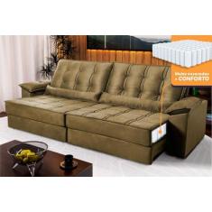 Sofá Retrátil Reclinável 2,50m Ascari Suede Velut Bege molas Ensacadas