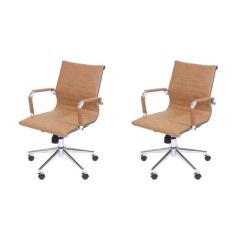 Kit 2 Cadeiras Escritório Diretor Esteirinha Rodízio Relax Sintético 3301 Castanho