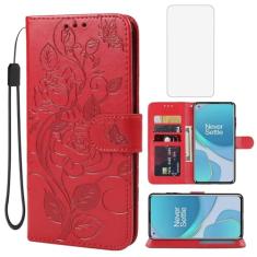 Vavies Capa para OnePlus 8T 5G, OnePlus 8T+ 5G KB2000 capa carteira com protetor de tela de vidro temperado, capa de couro floral flip suporte para cartão de crédito capa de telefone para OnePlus 8T