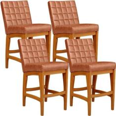 Kit 04 Banquetas Baixa Cozinha Bancada Sala Jantar L02 Camel - LYAM DE