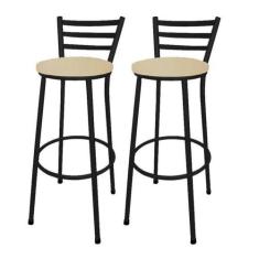 Kit 2 Banco Banqueta Alta Encosto Chapa Preta Aço Bar Balcão Gourmet A